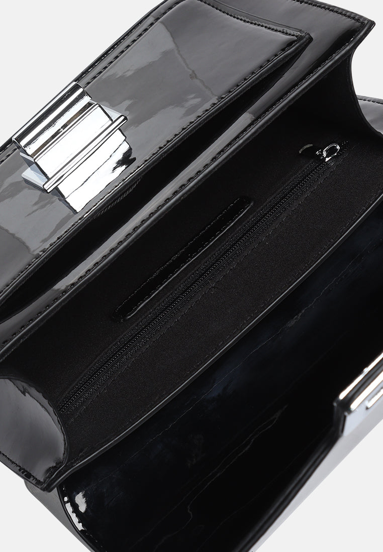classic sling bag with twist and lock closure#color_black