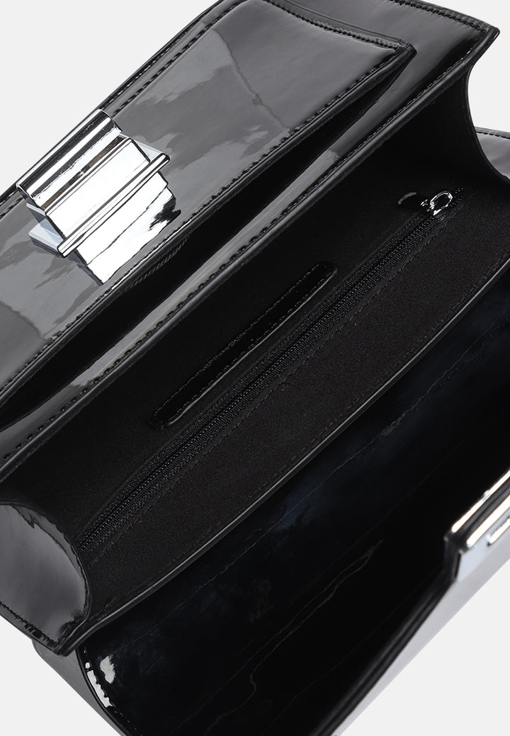 classic sling bag with twist and lock closure#color_black