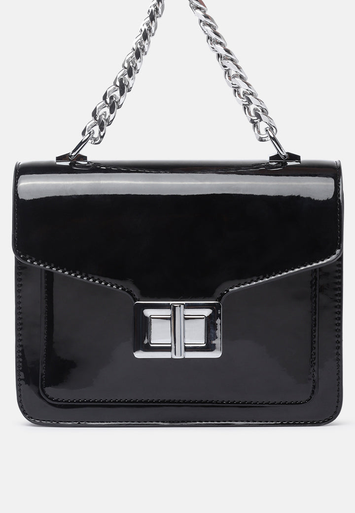 classic sling bag with twist and lock closure#color_black
