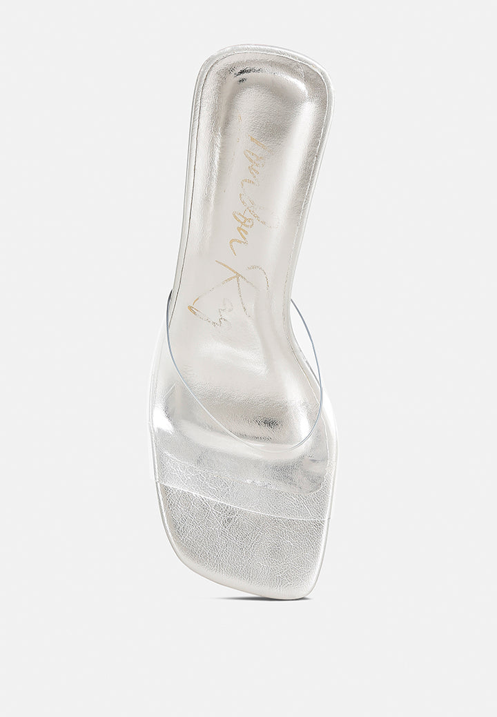 clear flirt clear strap slip on heel sandals#color_silver