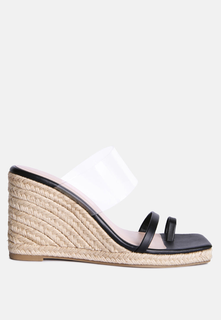 clear path toe ring espadrilles wedge sandals#color_black