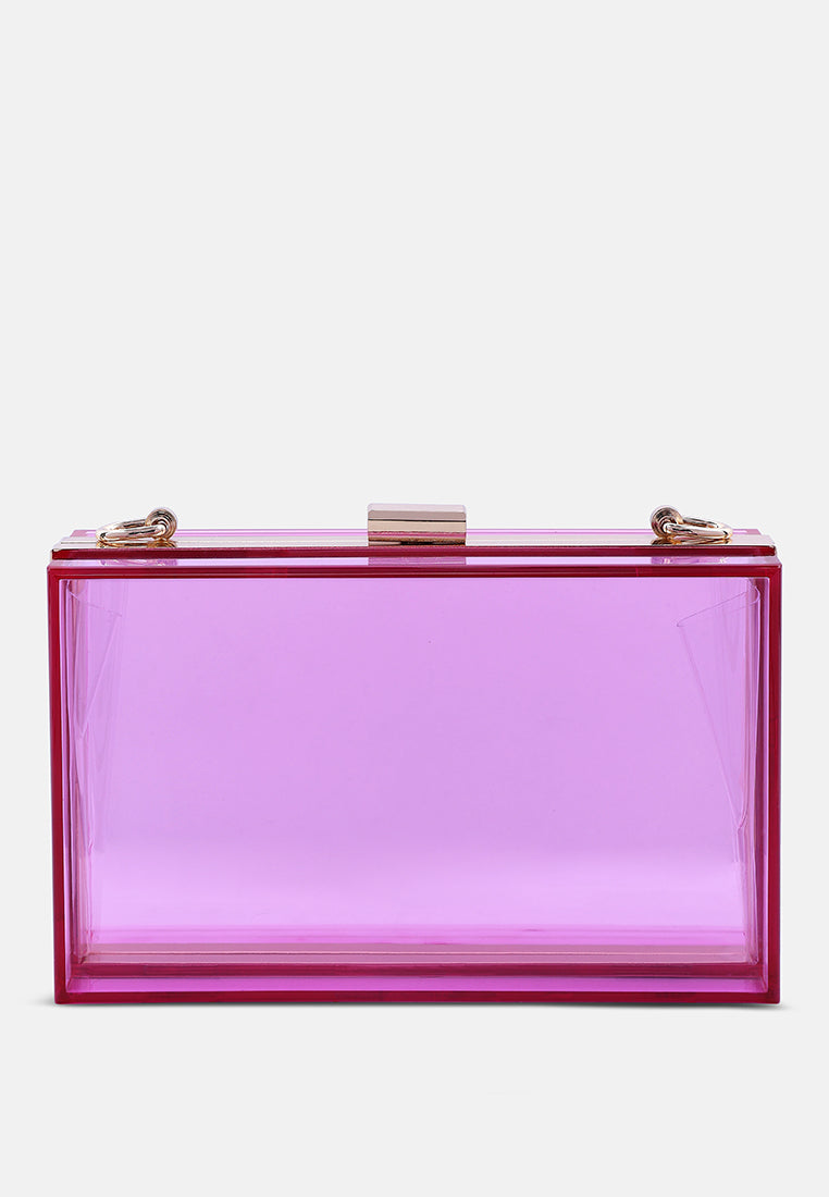 clear rectangle clutch bag#color_fuchsia