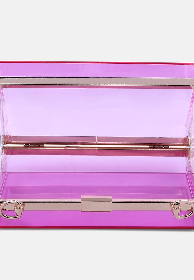 clear rectangle clutch bag#color_fuchsia