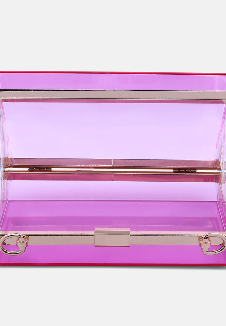 clear rectangle clutch bag#color_fuchsia