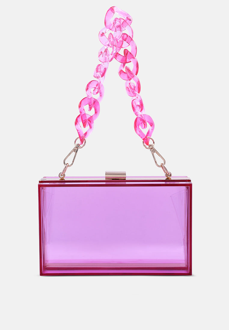 clear rectangle clutch bag#color_fuchsia