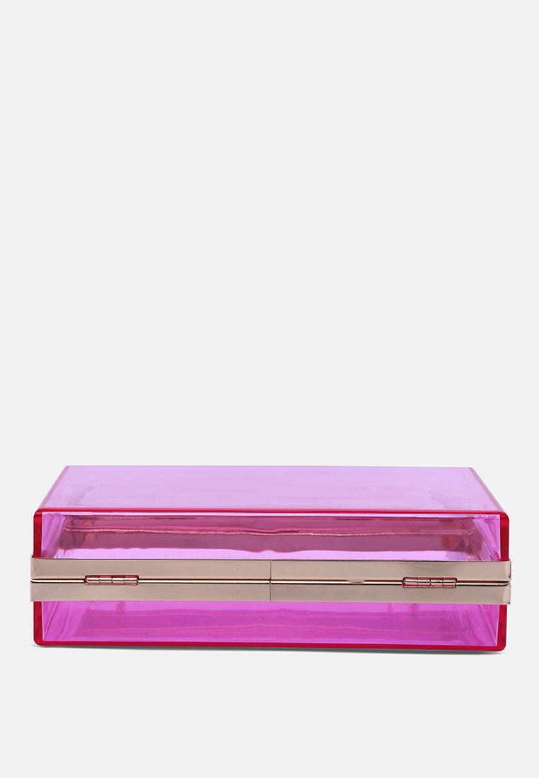 clear rectangle clutch bag#color_fuchsia