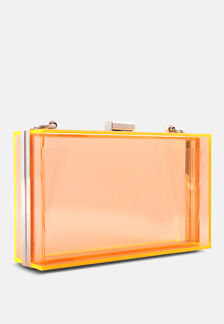 clear rectangle clutch bag#color_orange