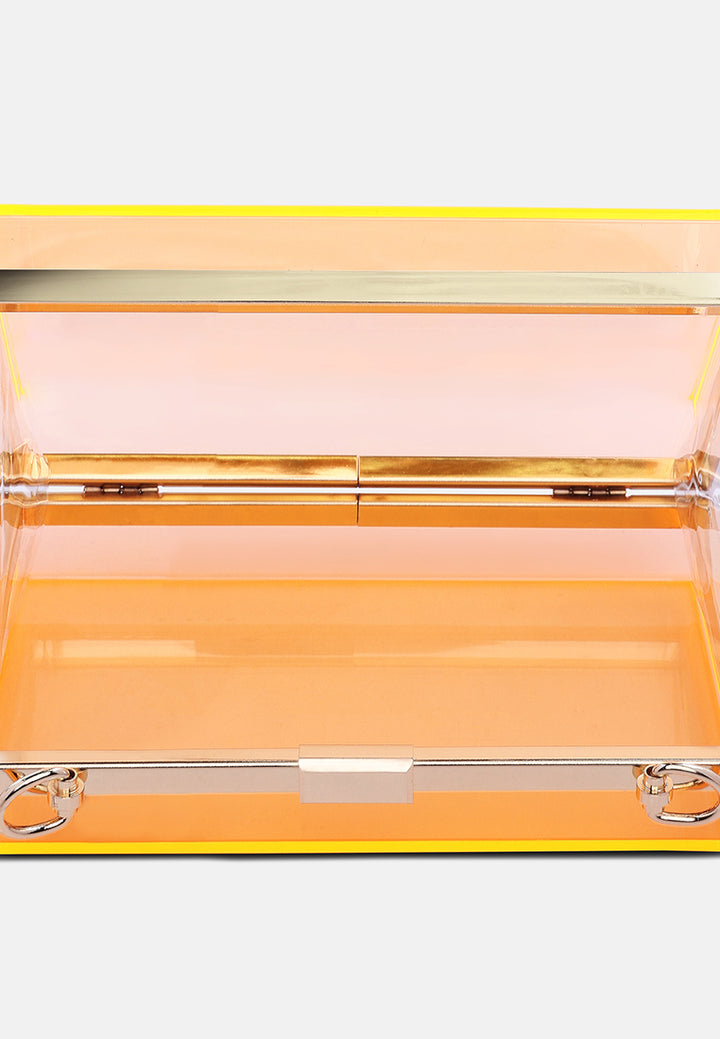 clear rectangle clutch bag#color_orange