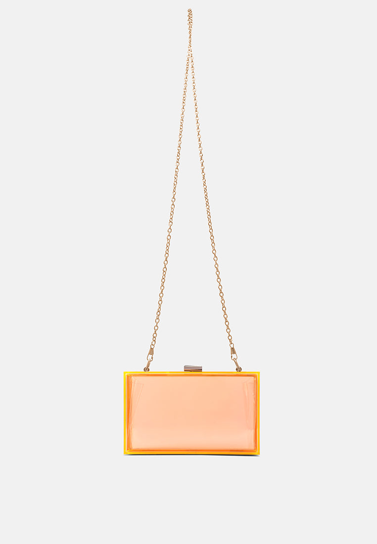 clear rectangle clutch bag#color_orange