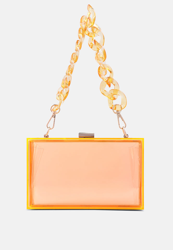 clear rectangle clutch bag#color_orange