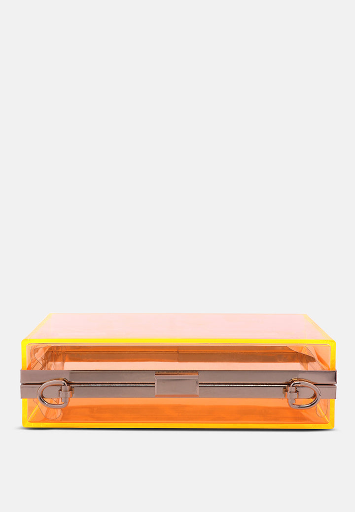 clear rectangle clutch bag#color_orange