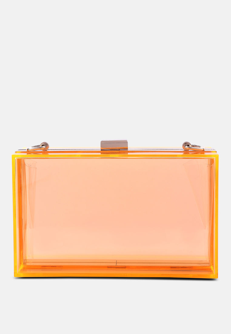 clear rectangle clutch bag#color_orange