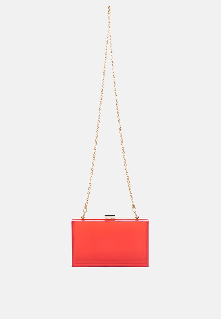 clear rectangle clutch bag#color_red