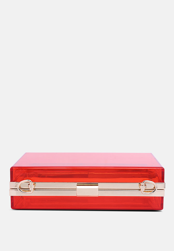 clear rectangle clutch bag#color_red