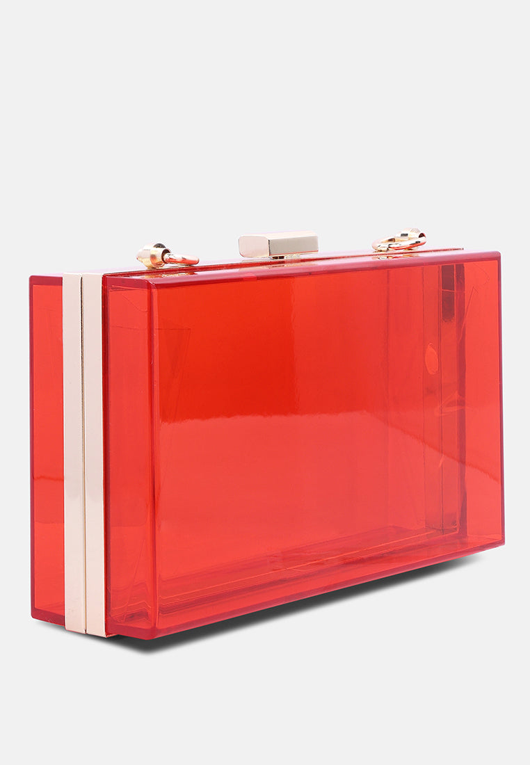 clear rectangle clutch bag#color_red