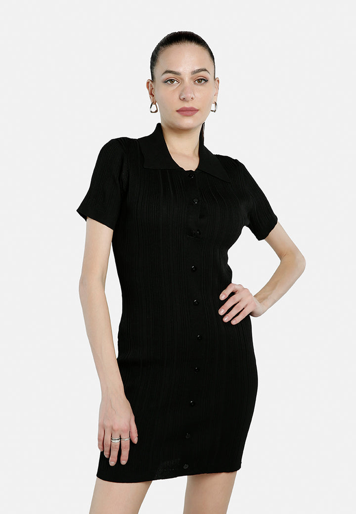 collared bodycon sweater dress by ruw#color_black