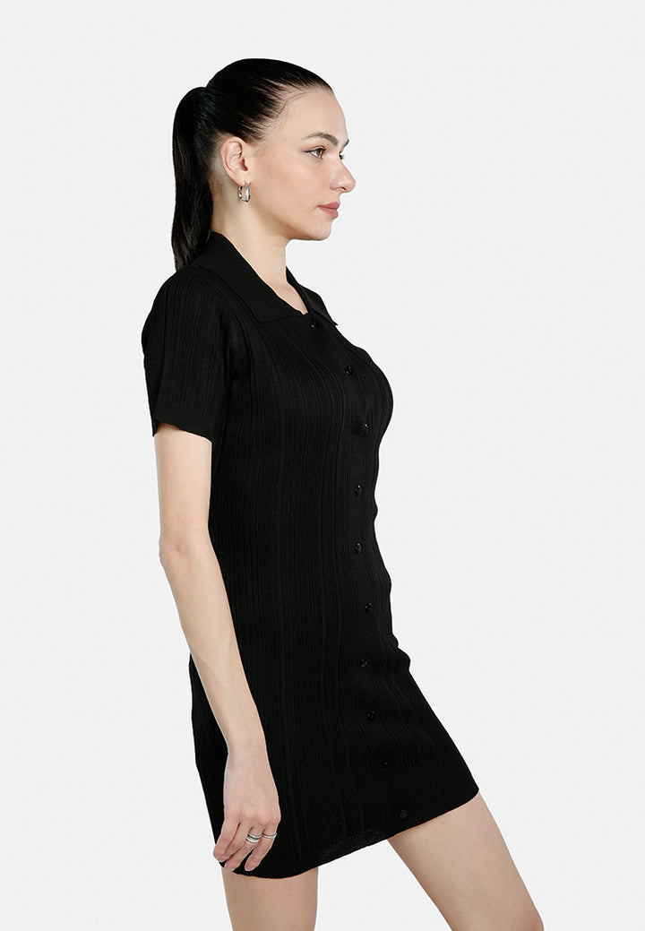 collared bodycon sweater dress by ruw#color_black