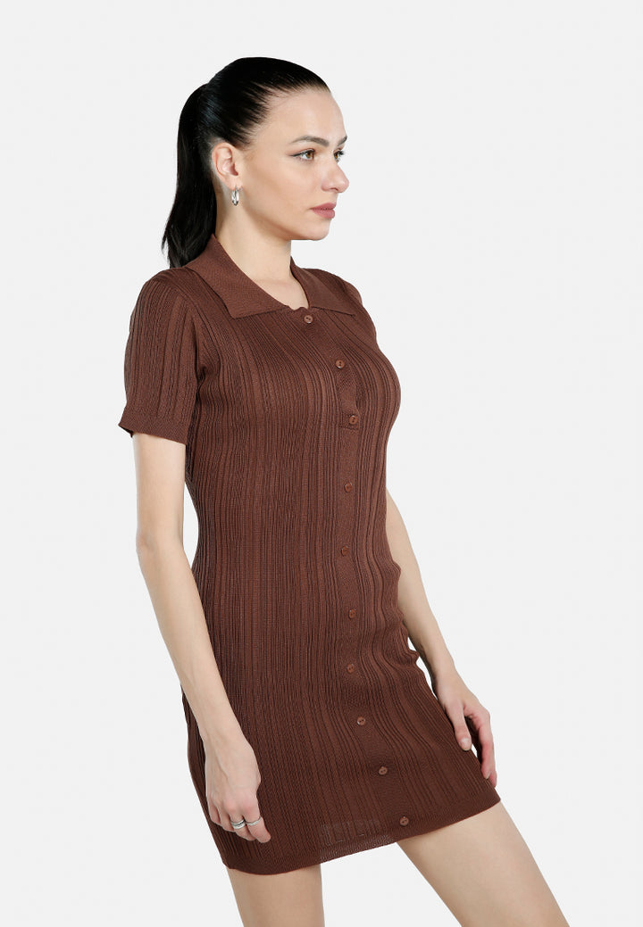 collared bodycon sweater dress by ruw#color_brown