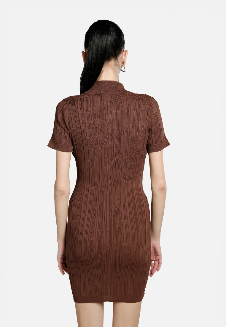 collared bodycon sweater dress by ruw#color_brown