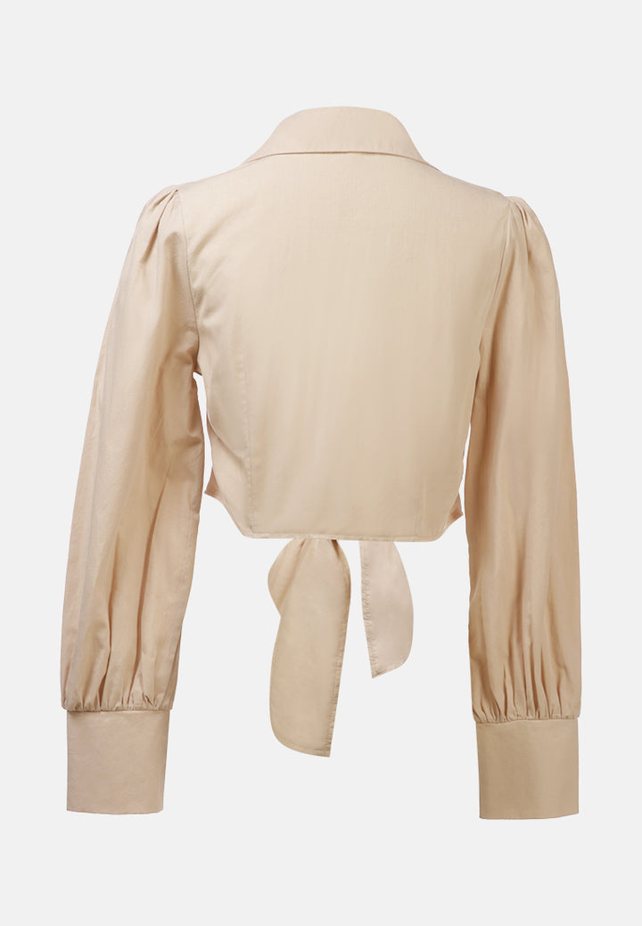 collared puff tie-up crop top#color_nude