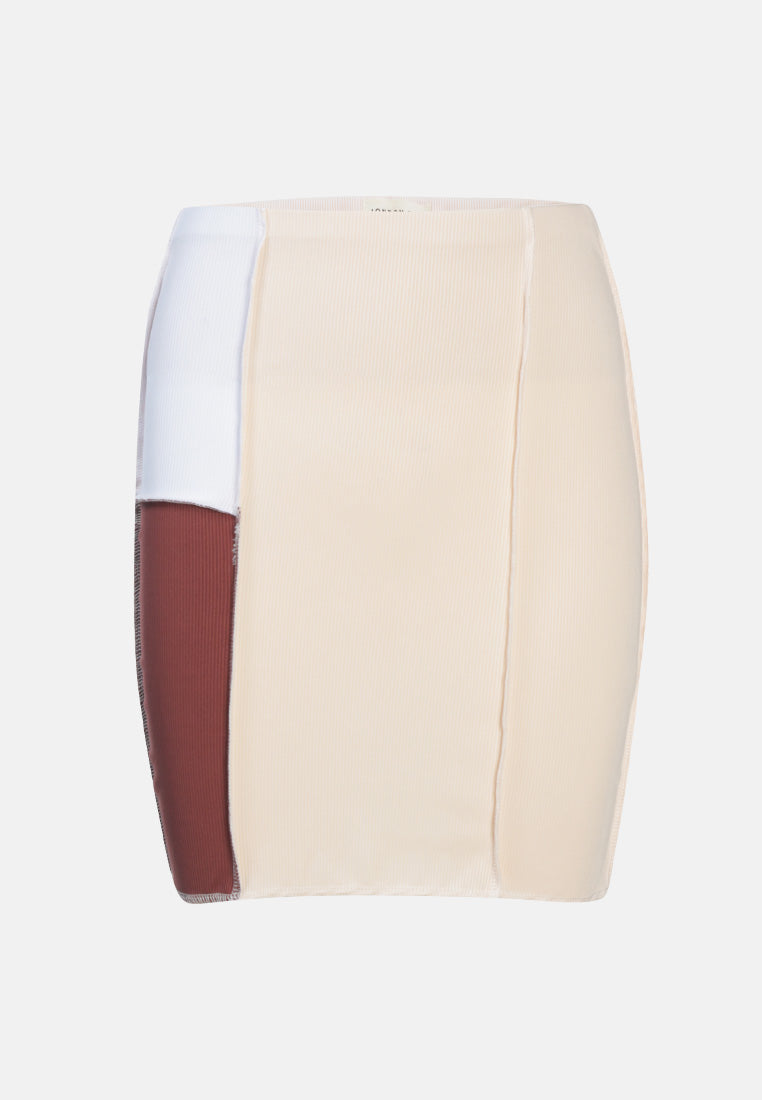 color block casual tube skirt by ruw#color_brown