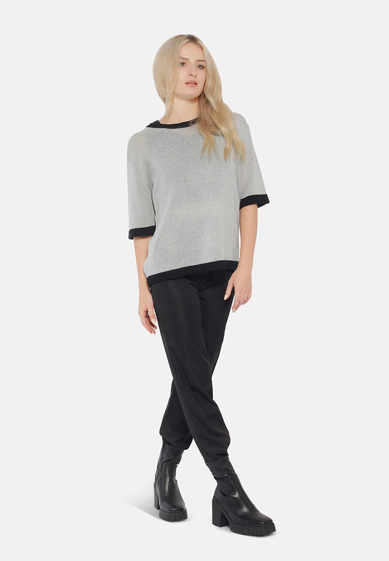 contrast neck and sleeve rib t-shirt#color_black
