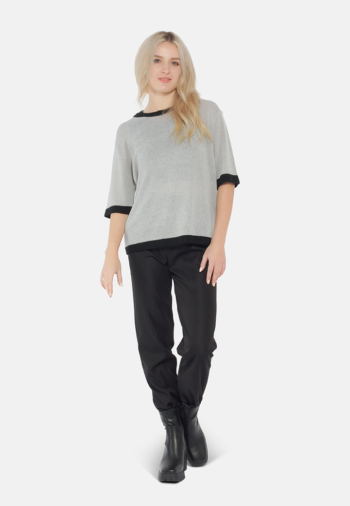 contrast neck and sleeve rib t-shirt#color_black