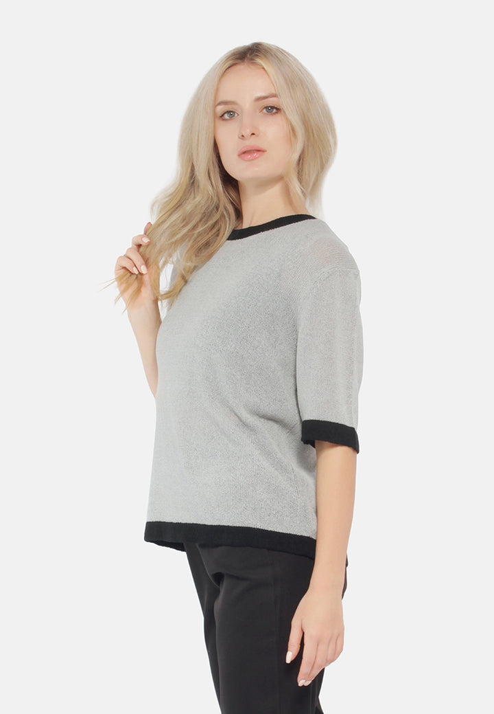 contrast neck and sleeve rib t-shirt#color_black