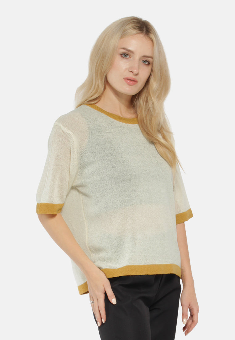 contrast neck and sleeve rib t-shirt#color_yellow