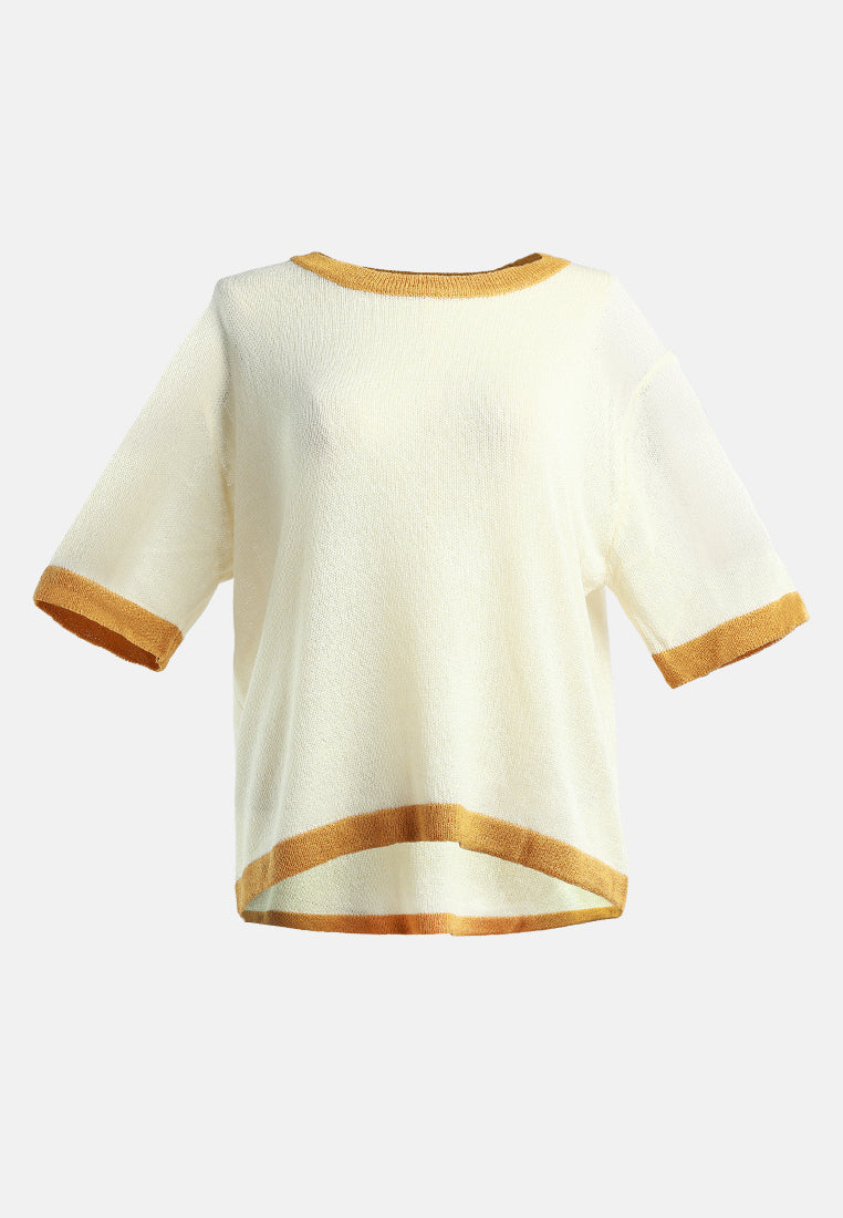 contrast neck and sleeve rib t-shirt#color_yellow