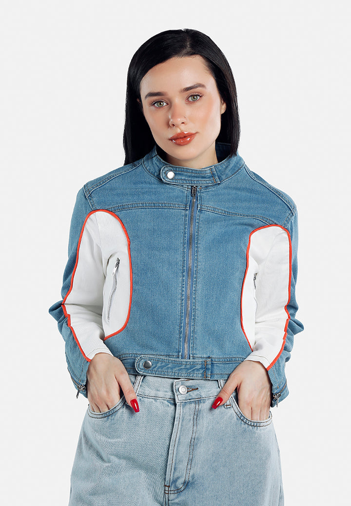 contrast panels denim jacket#color_light-blue