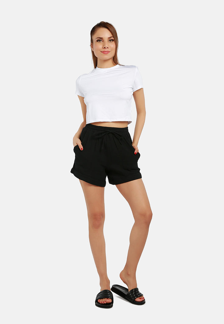 cool summer drawstring shorts#color_black