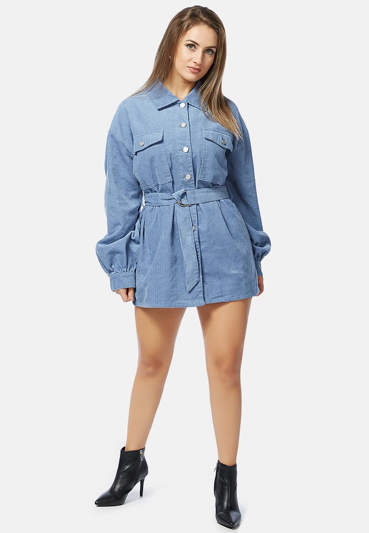corduroy buckle-Up long sleeve shirt#color_blue