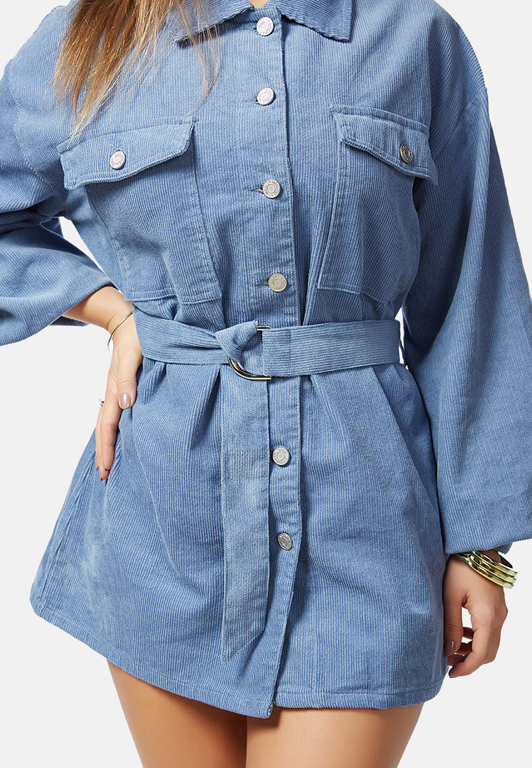 corduroy buckle-Up long sleeve shirt#color_blue