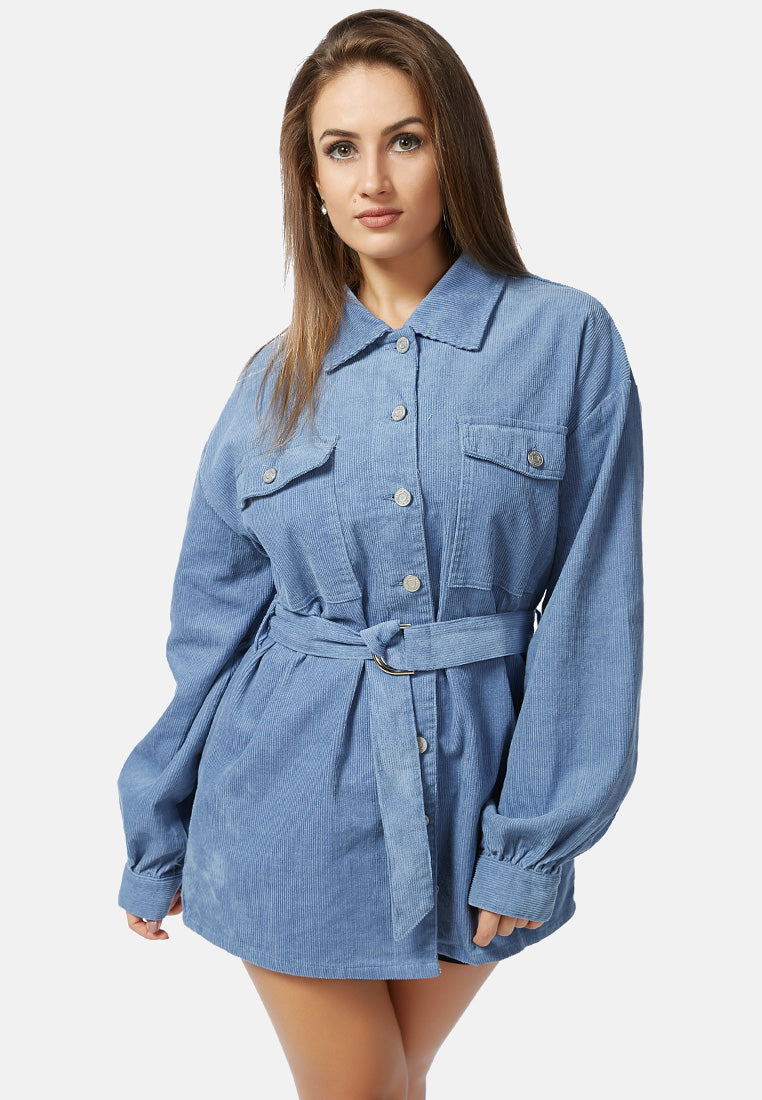 corduroy buckle-Up long sleeve shirt#color_blue
