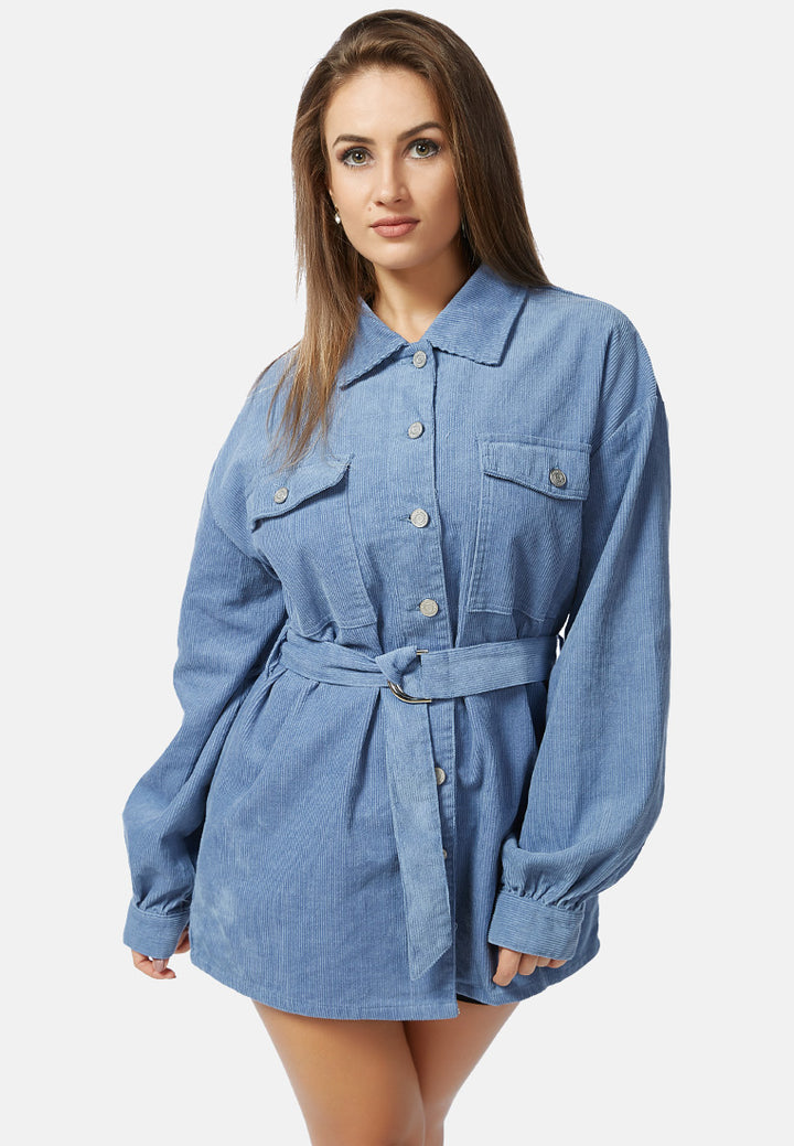 corduroy buckle-Up long sleeve shirt#color_blue