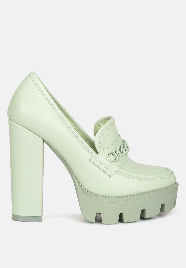 chunky chain link heeled loafers by ruw#color_green