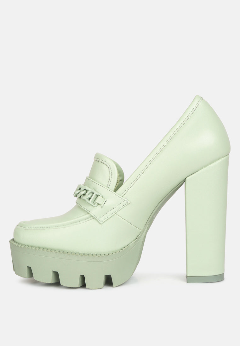 chunky chain link heeled loafers by ruw#color_green