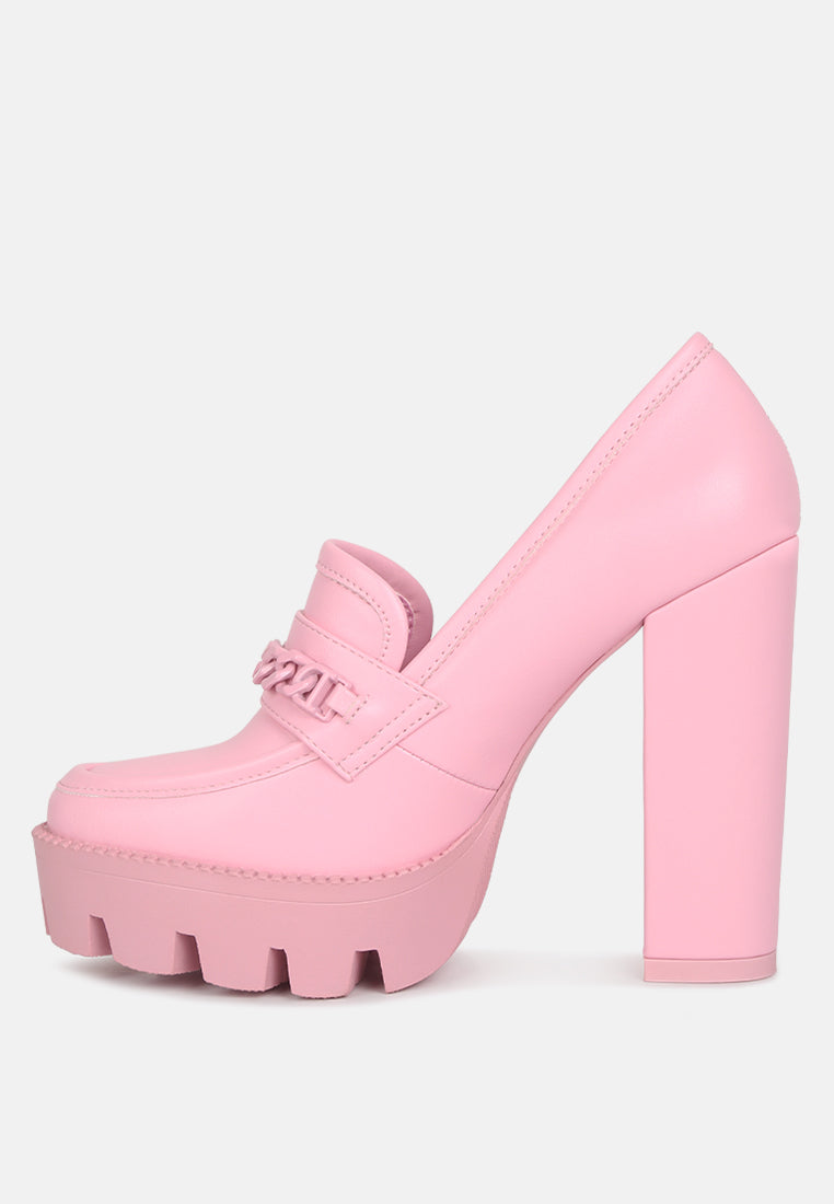 chunky chain link heeled loafers by ruw#color_pink