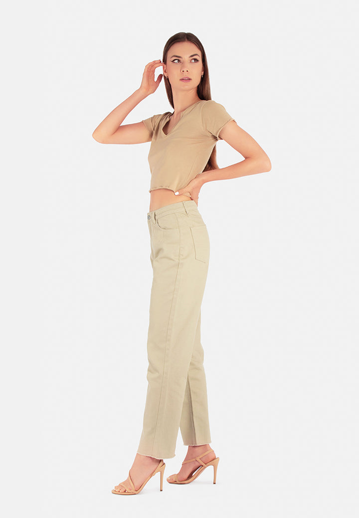 cotton wide fit high waist trousers#color_brown