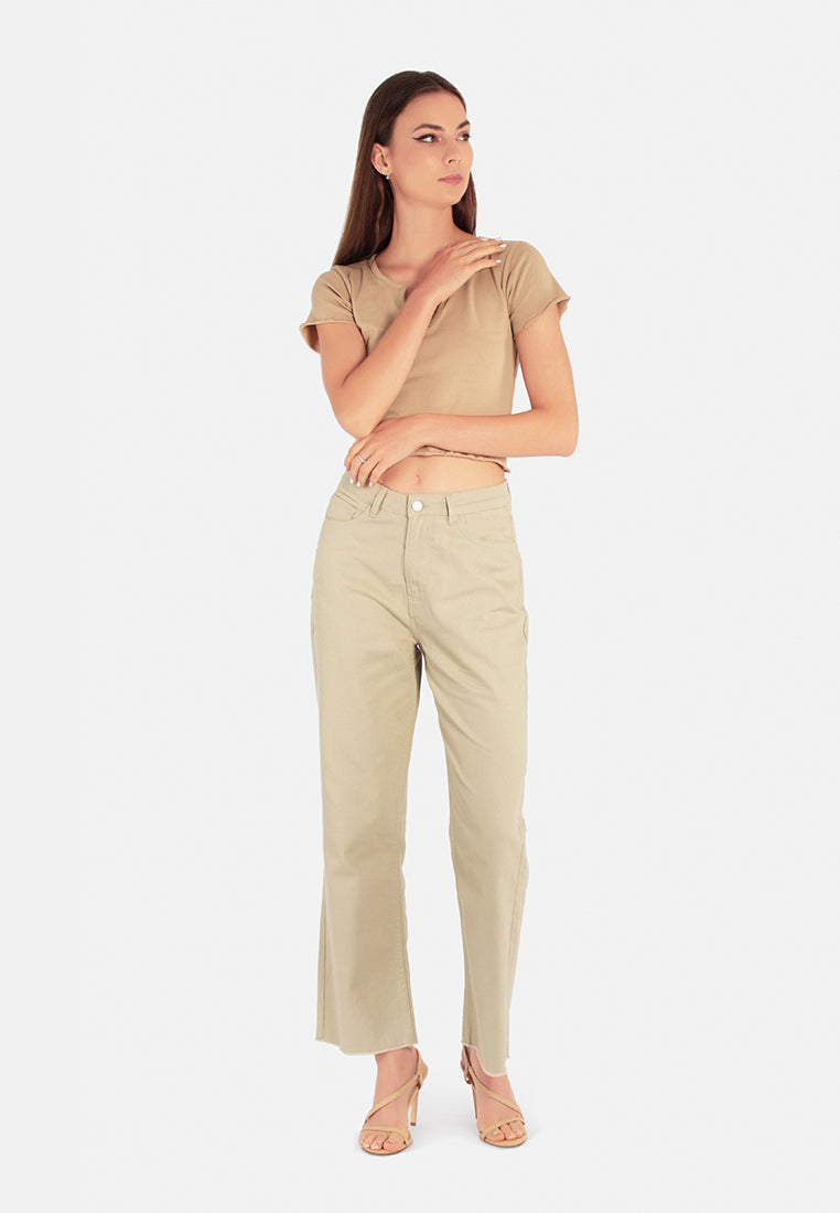 cotton wide fit high waist trousers#color_brown