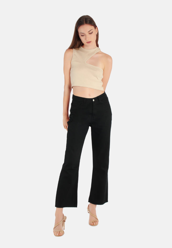 cotton wide fit high waist trousers#color_black