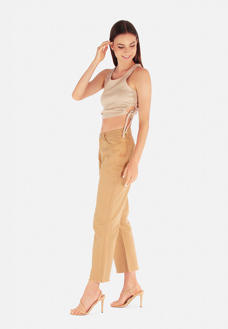 cotton wide fit high waist trousers#color_beige