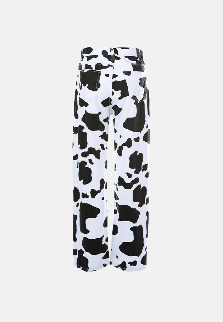 cow print wide pants#color_black