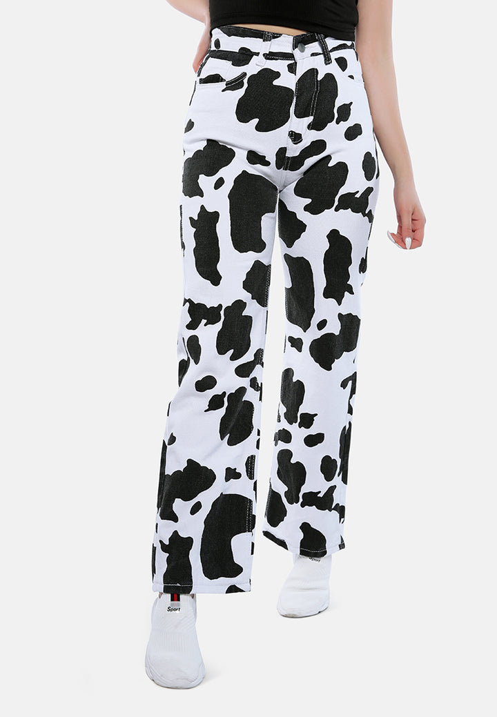 cow print wide pants#color_black