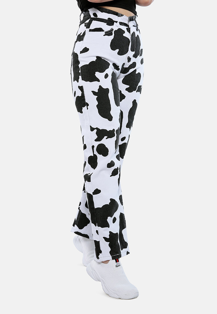 cow print wide pants#color_black