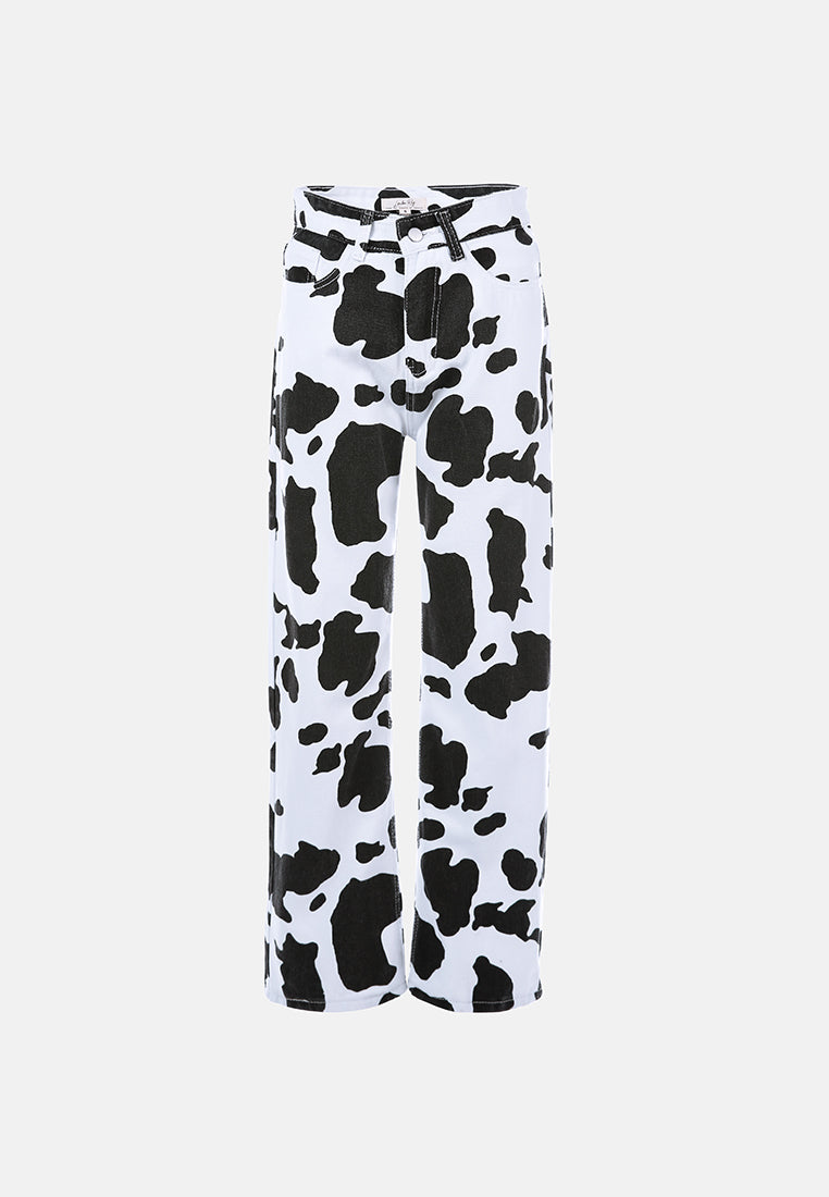cow print wide pants#color_black