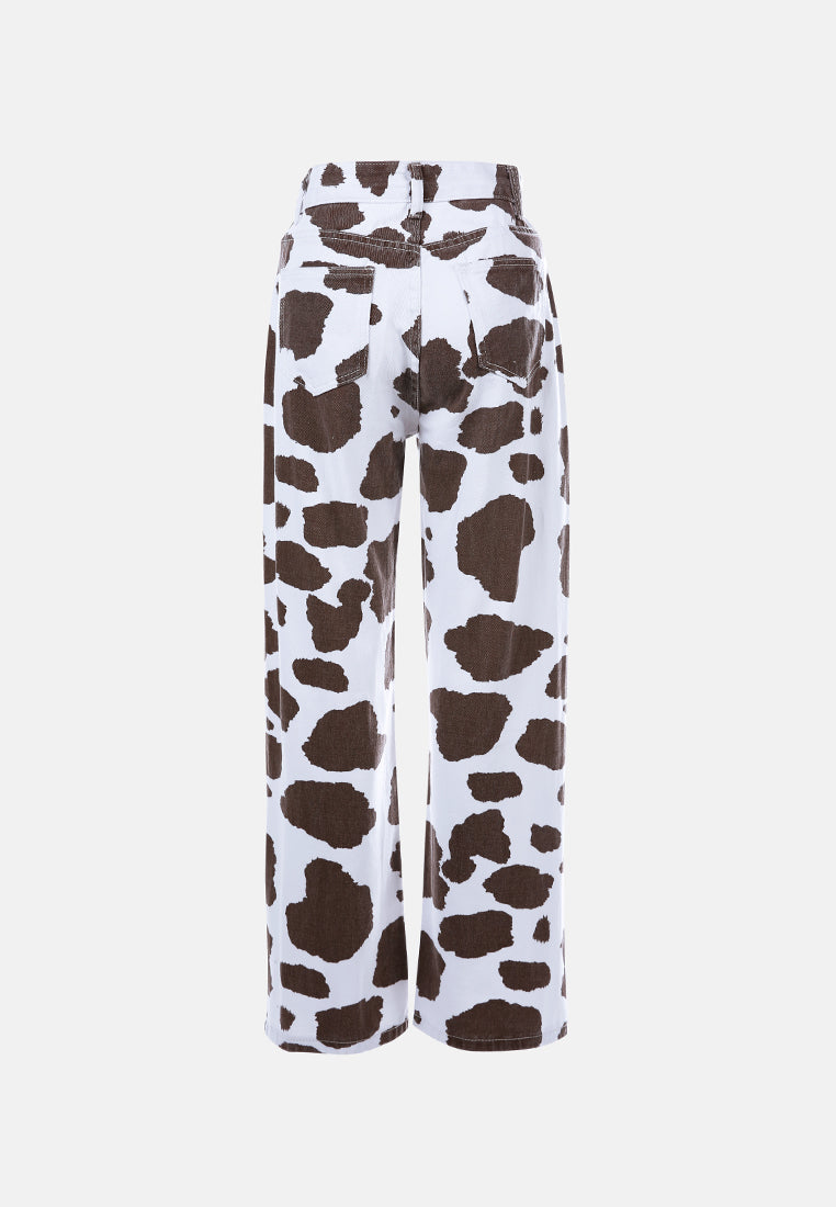 cow print wide pants#color_brown