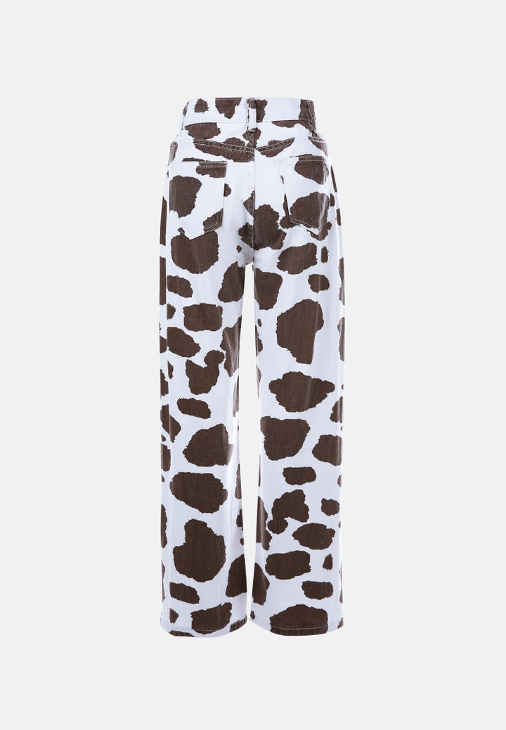 cow print wide pants#color_brown