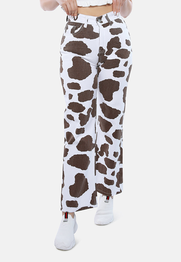 cow print wide pants#color_brown